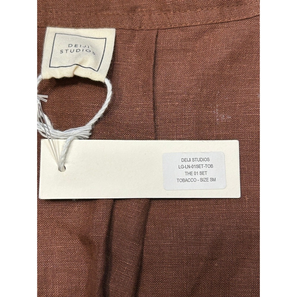 Deiji Studios The 01 Set Linen Wrap Top Tobacco Brown Kimono Tie Waist Chic NEW - Picture 3 of 11